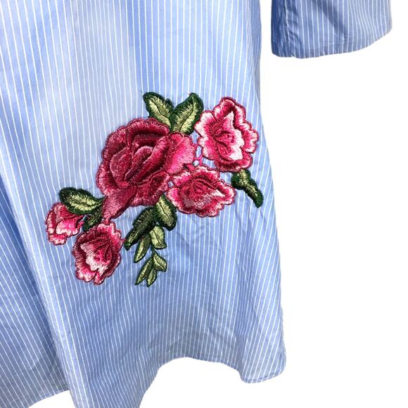Zara Woman Tunic Dress Flower Embroidery Blue White Striped Women's S Casual‎ - Picture 4 of 9